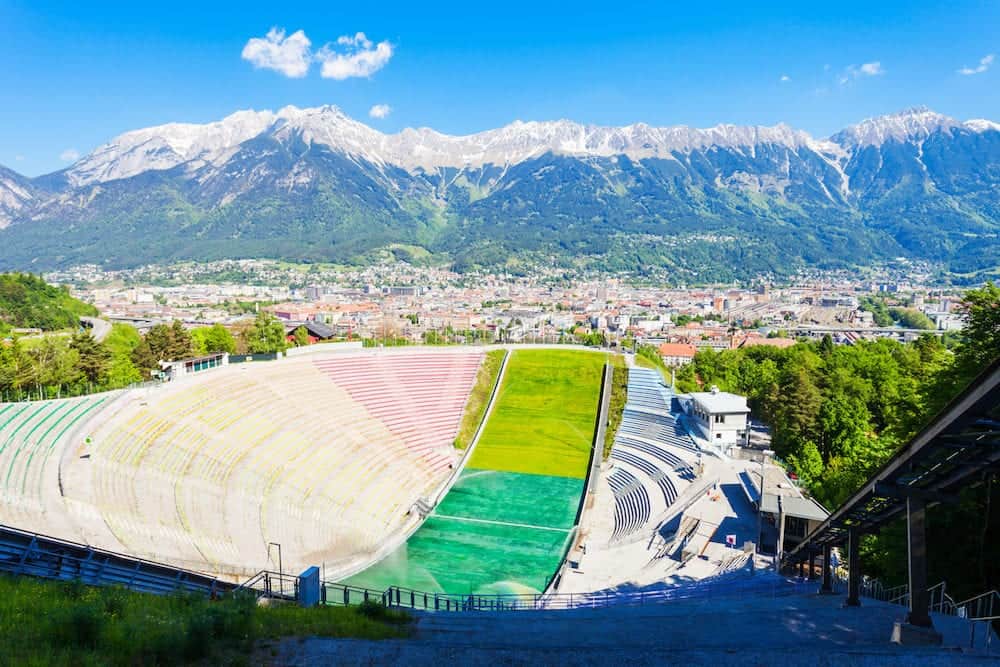 INNSBRUCK, AUSTRIA - The Bergisel Sprungschanze Stadion is a ski jumping hill stadium located in Bergisel in Innsbruck, Austria