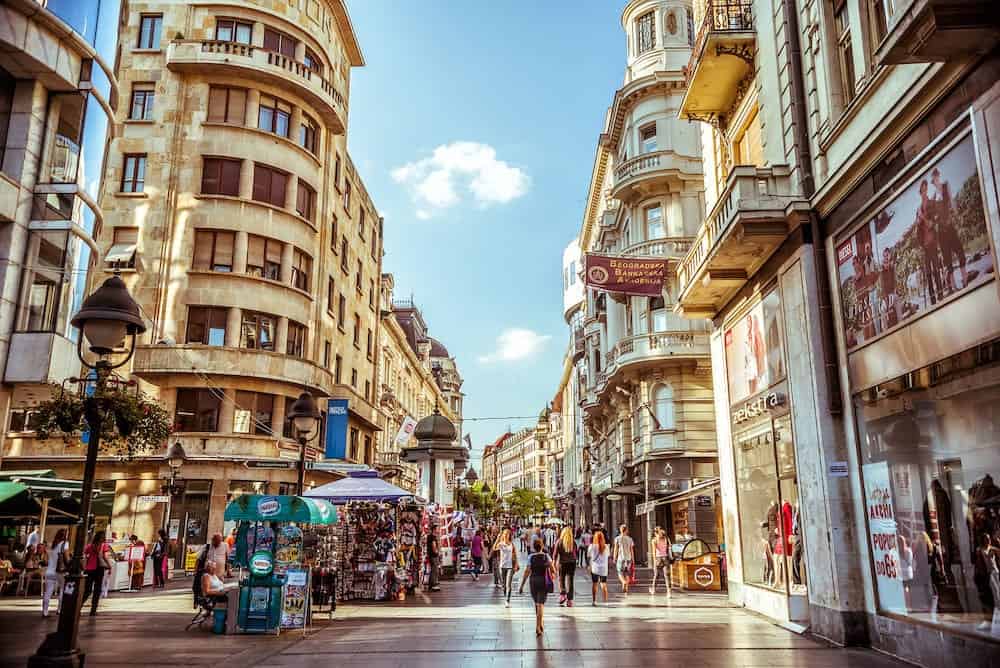 BELGRADE SERBIA - Knez Mihailova Street in Belgrade Serbia. Street is the main shopping mile of Belgrade.