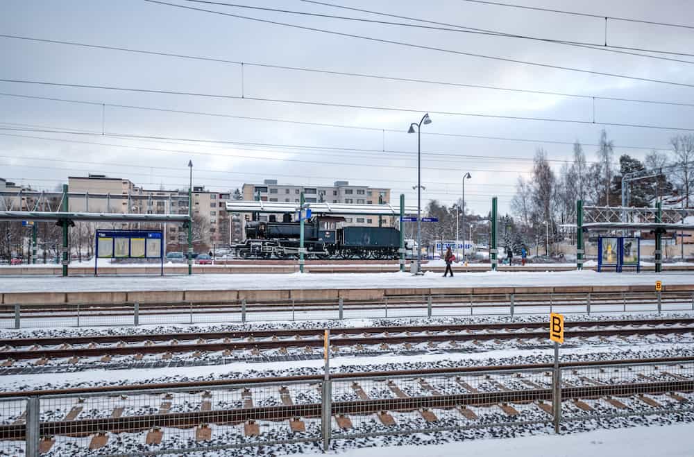 Kerava, Finland - : Winter, railway station in Kerava, Finland. Rails.
