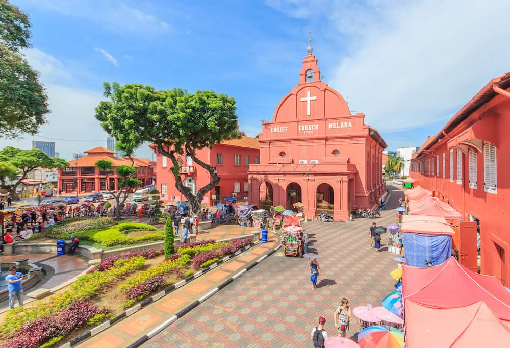 MALACCA, MALAYSIA - : A view of Christ Church & Dutch Square in Malacca Malaysia. It was built in 1753 by Dutch & is the oldest 18th century Protestant church in Malaysia.