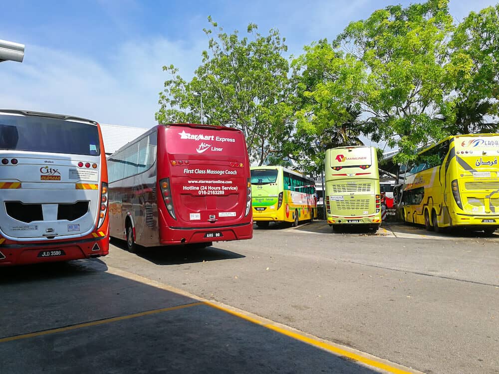 Melaka Malaysia - Buses parking at Melaka Sentral which is the largest public transportation terminal in Melaka city traveling to various cities in Malaysia and Singapore.
