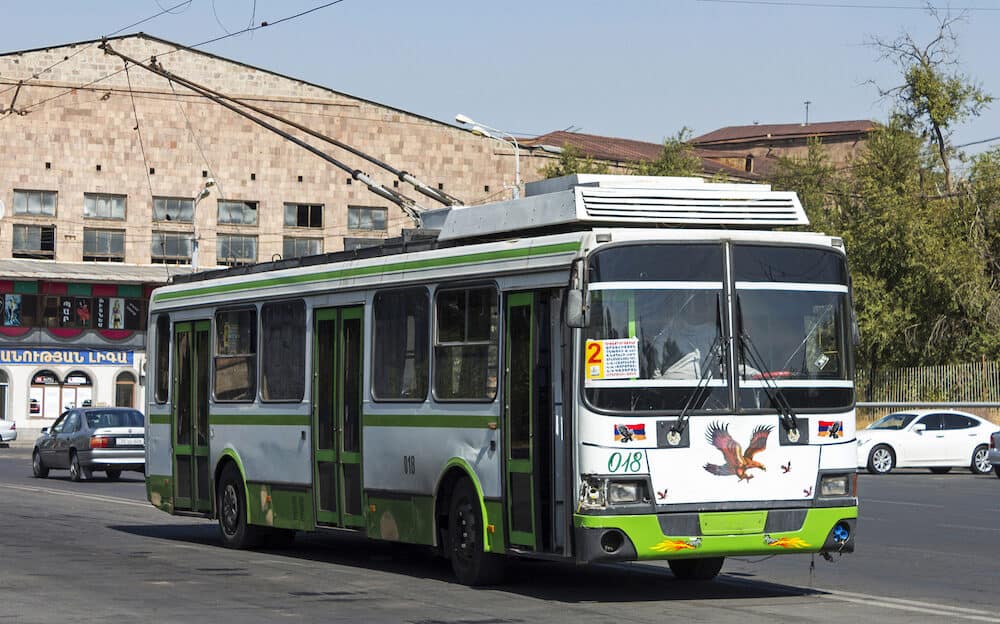 YEREVAN,ARMENIA - : Old trolleybus stands at the terminus in Yerevan, Armenia.