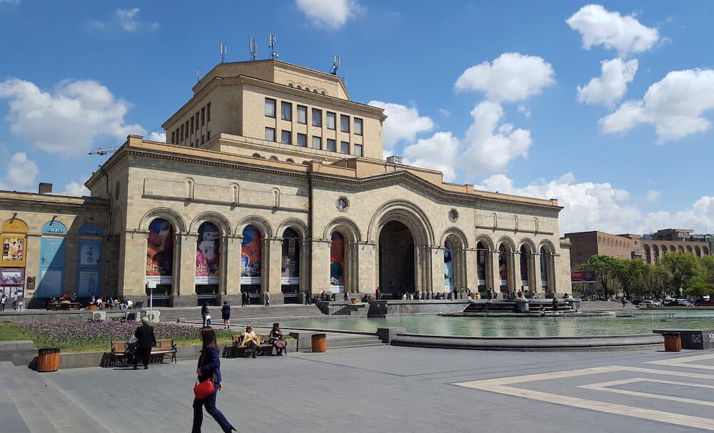 YEREVAN, ARMENIA -The History Museum and the National Gallery of Armenia located on Republic Square in Yerevan, Armenia.