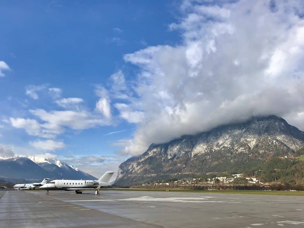 INNSBRUCK - : Aircraft on the apron at Innsbruck Airport in Innsbruck, Austria.