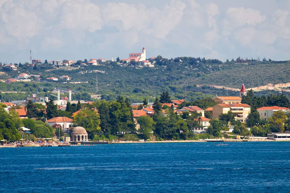 Zadar Kolovare beach and coast view from sea Dalmatia Croatia