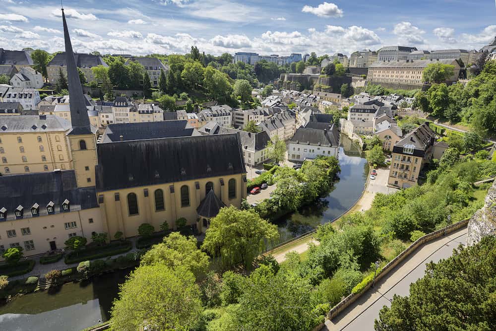 Luxembourg city - Panoramic view of the Grund quarter in the city center