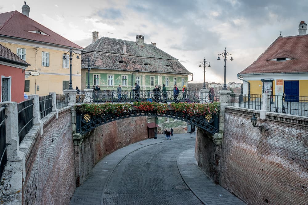 SIBIU, ROMANIA - The bridge of lies in the historical center of Sibiu.