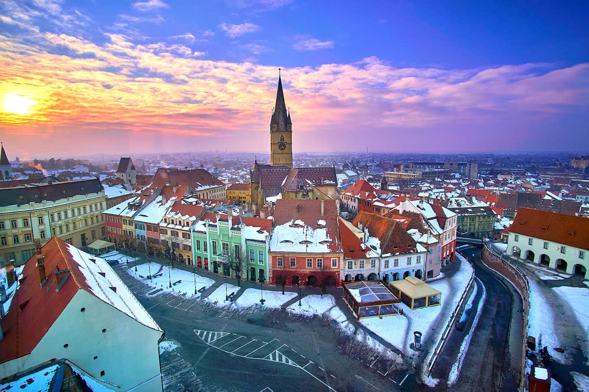 Sunset In Sibiu Hermannstadt Romania Stock Photo, Picture and